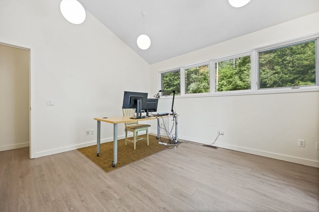 Home Office, Interior, Pendant Lights, Wood Texture Flooring