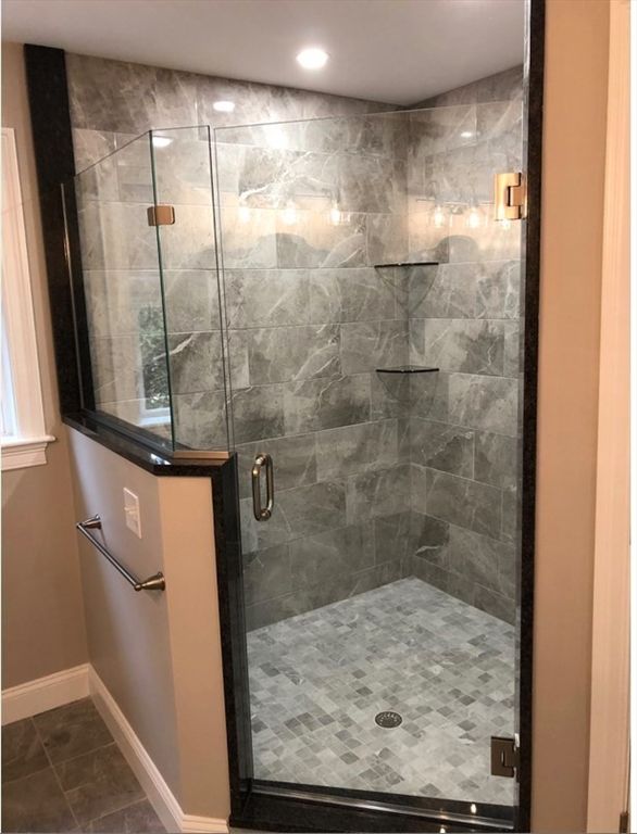 Bathroom, Glass Shower, Interior, Marble Walls, Recessed Lighting