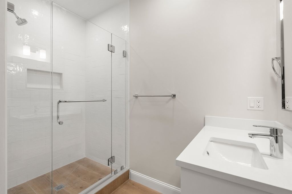 Bathroom, Glass Shower, Interior, Wood Texture Flooring