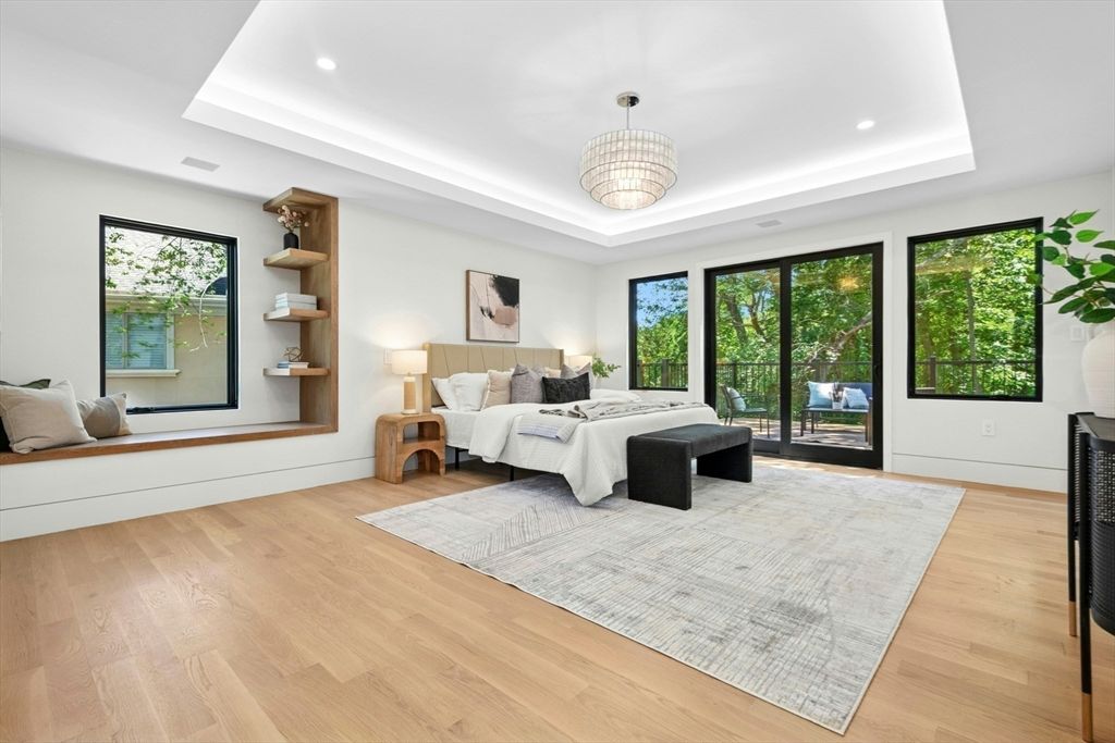 Bedroom, Interior, Pendant Lights, Recessed Lighting, Wood Texture Flooring