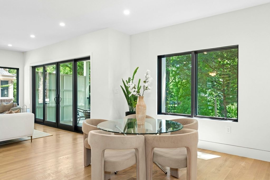 Dining room, Interior, Recessed Lighting, Wood Texture Flooring