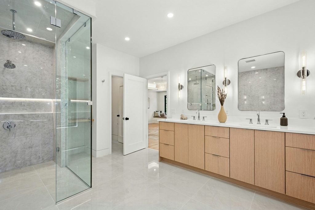 Bathroom, Dual Sink Vanities, Glass Shower, Interior, Recessed Lighting