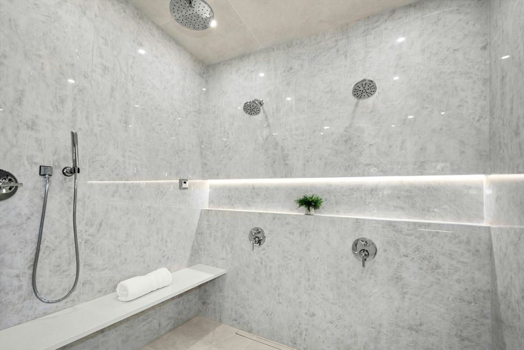 Bathroom, Interior, Marble Walls, Recessed Lighting