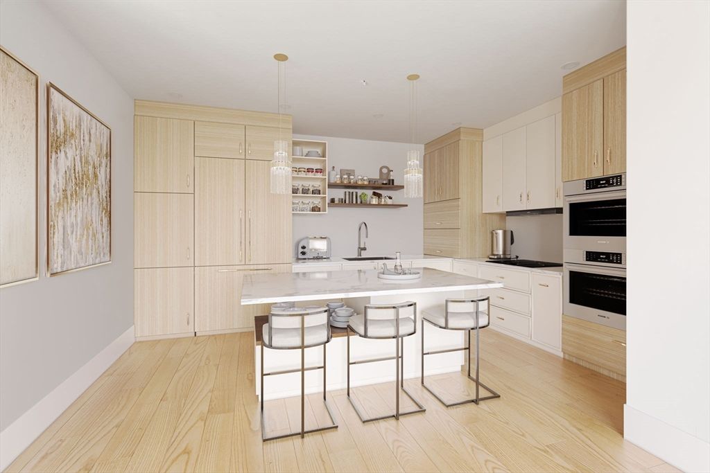 Interior, Kitchen, Pendant Lights, Wood Texture Flooring