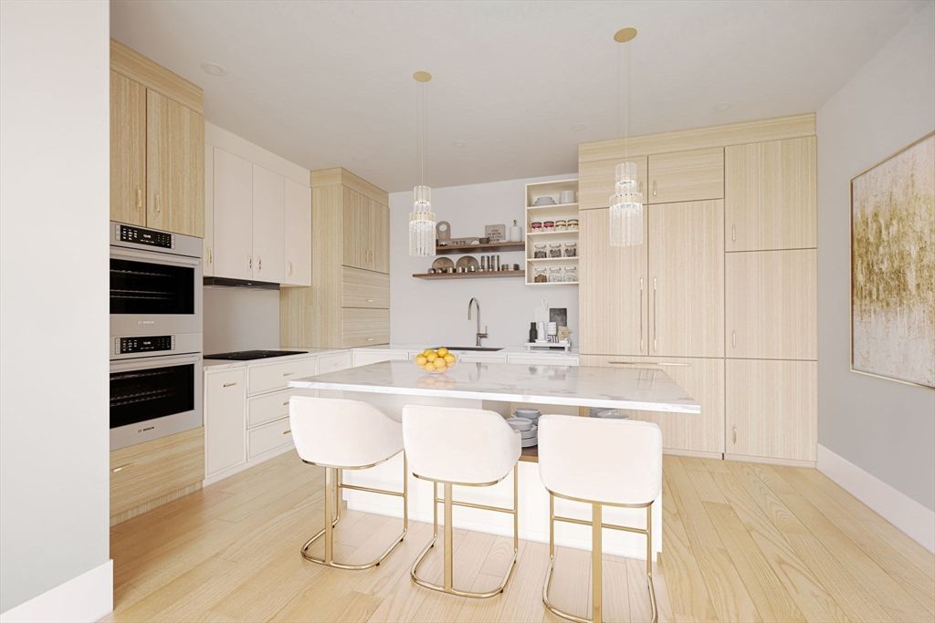 Interior, Kitchen, Pendant Lights, Stainless Steel Appliances, Wood Texture Flooring