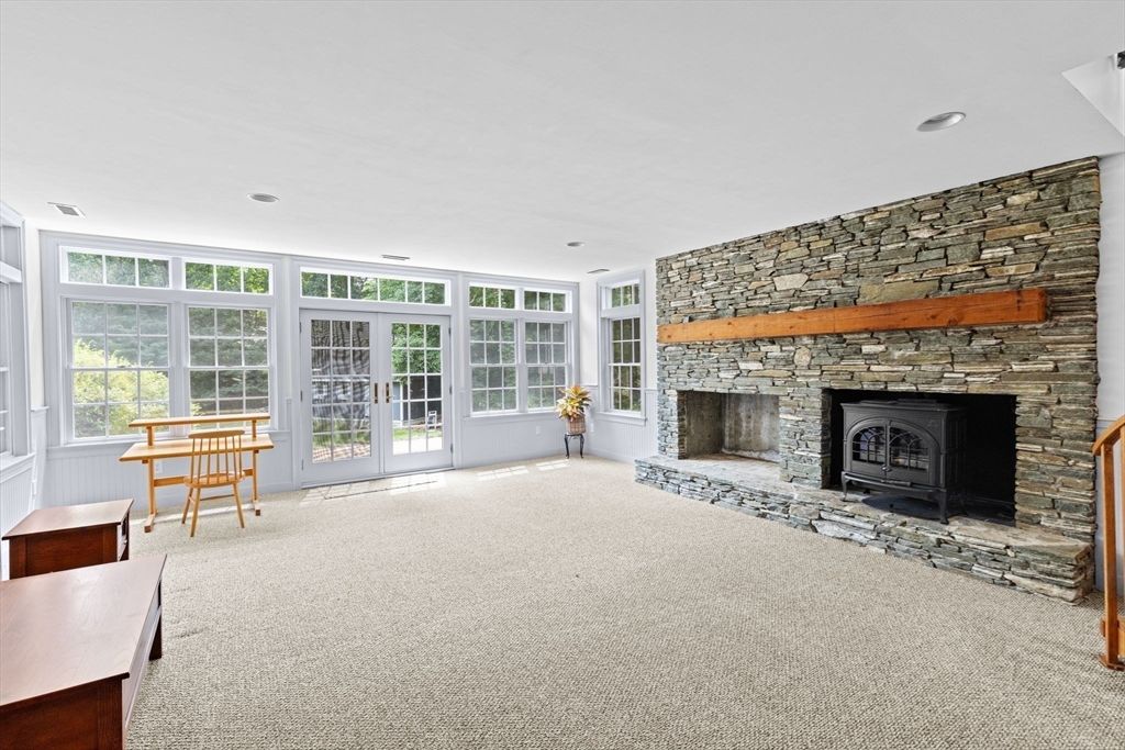 Fireplace, Interior, Recessed Lighting, Stone Walls