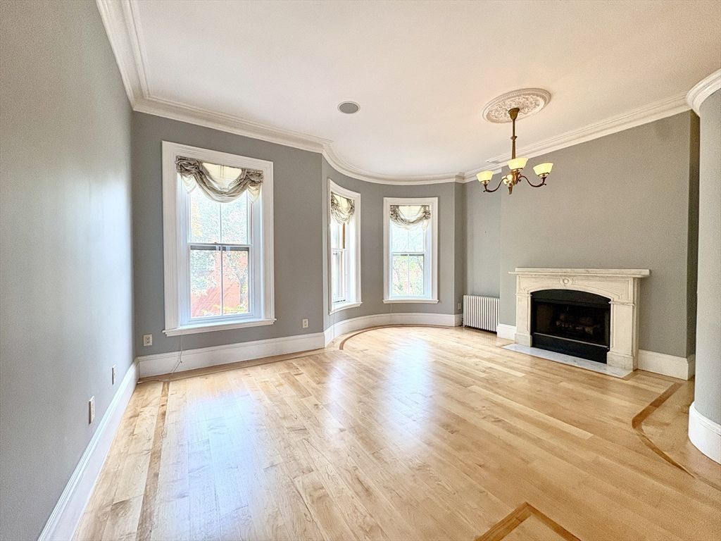 Chandelier, Empty room, Fireplace, Interior, Wood Texture Flooring