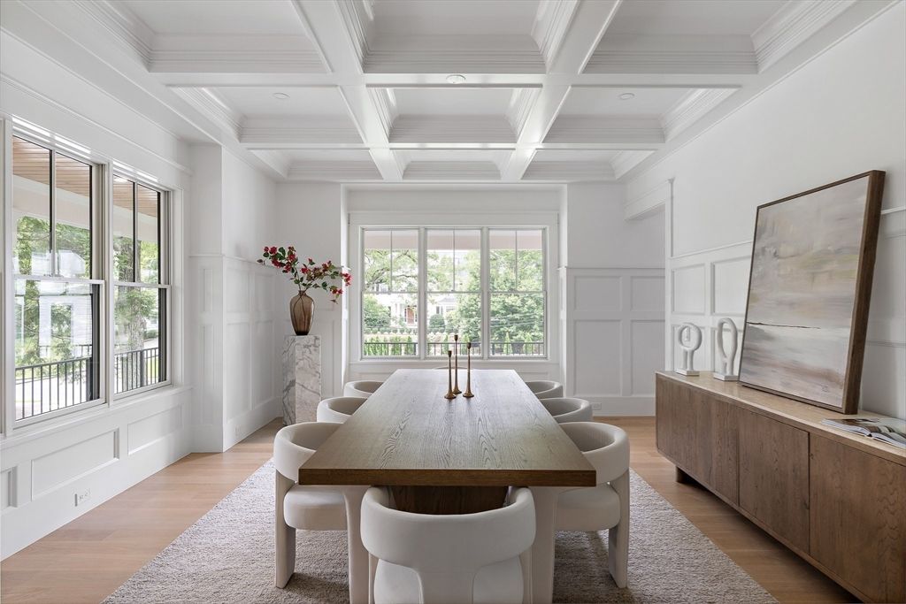 Dining room, Fireplace, Interior, Kitchen, Living room, Marble Walls, Pendant Lights, Recessed Lighting, Wood Texture Flooring