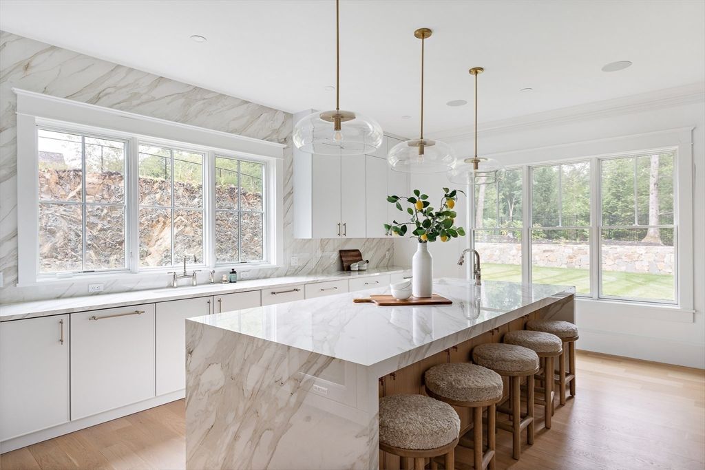 Interior, Kitchen, Marble Walls, Wood Texture Flooring