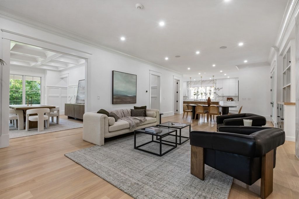 Dining room, Interior, Recessed Lighting, Wood Texture Flooring