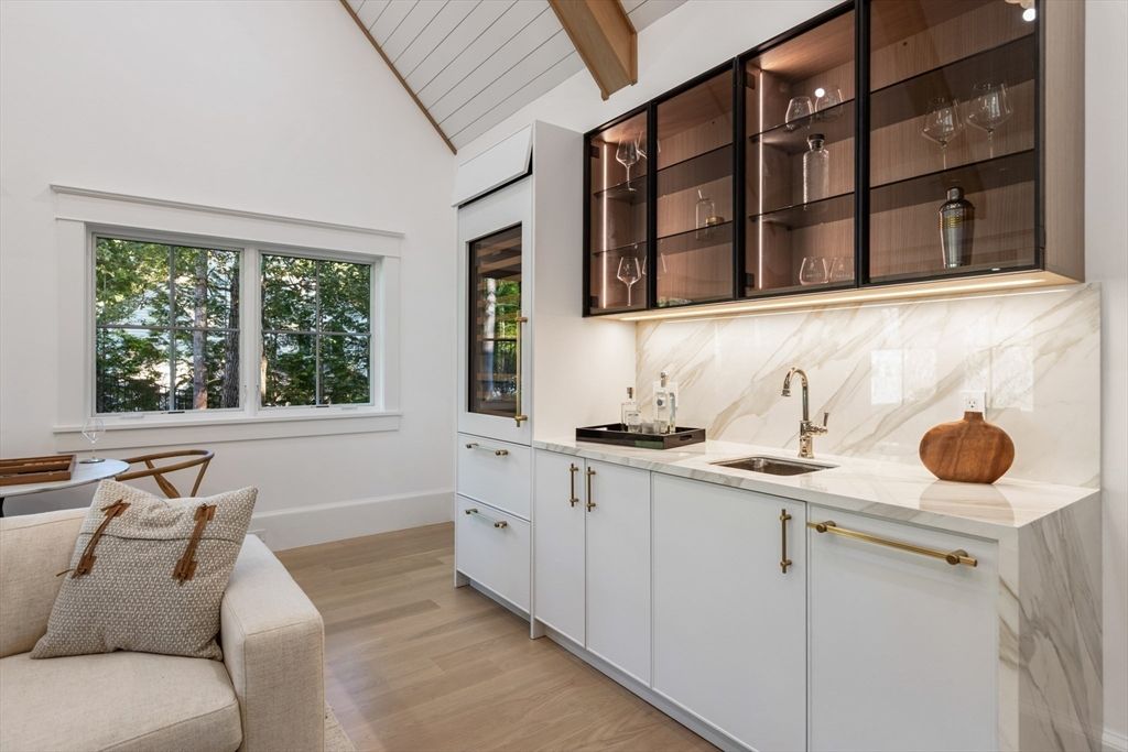 Interior, Living room, Marble Walls, Wooden Beams, Wood Texture Flooring