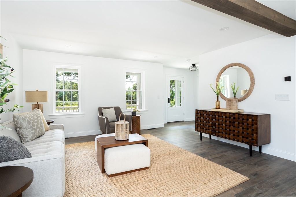 Interior, Living room, Recessed Lighting, Wooden Beams, Wood Texture Flooring