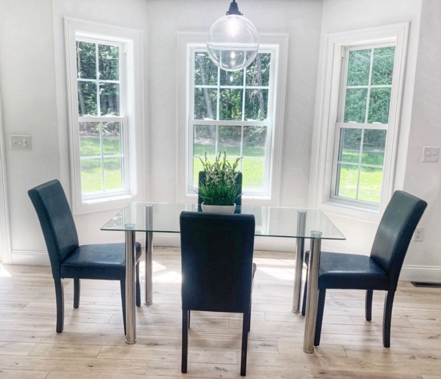 Dining room, Interior, Pendant Lights, Wood Texture Flooring