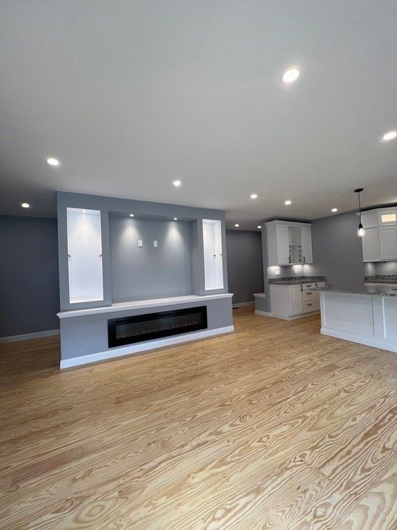 Interior, Kitchen, Pendant Lights, Recessed Lighting, Wood Texture Flooring
