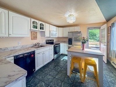 Chandelier, Interior, Kitchen, Stainless Steel Appliances