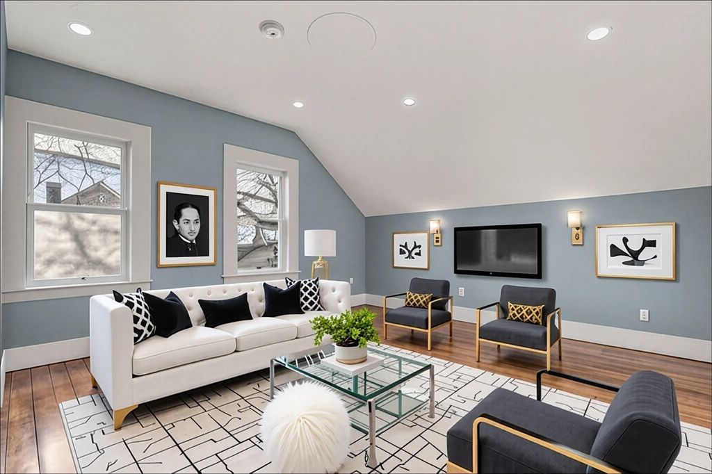 Interior, Living room, Recessed Lighting, Wood Texture Flooring