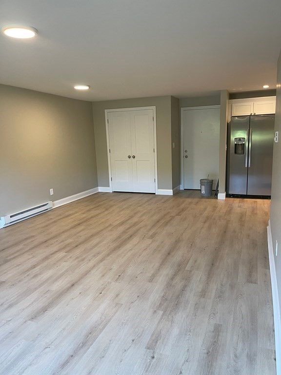 Elevator, Empty room, Interior, Recessed Lighting, Wood Texture Flooring