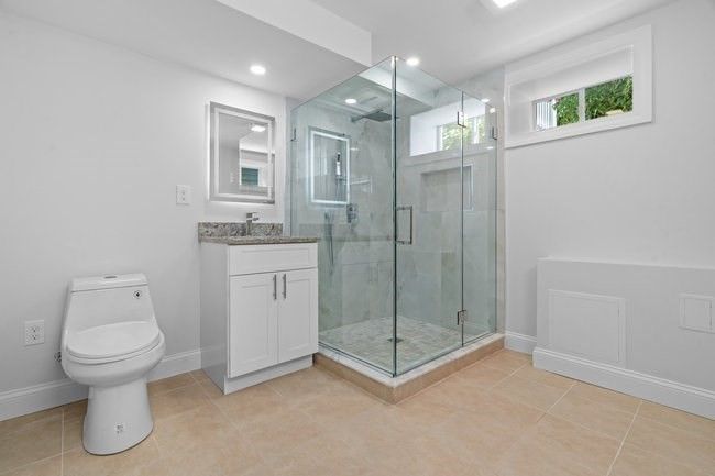 Bathroom, Glass Shower, Interior, Recessed Lighting