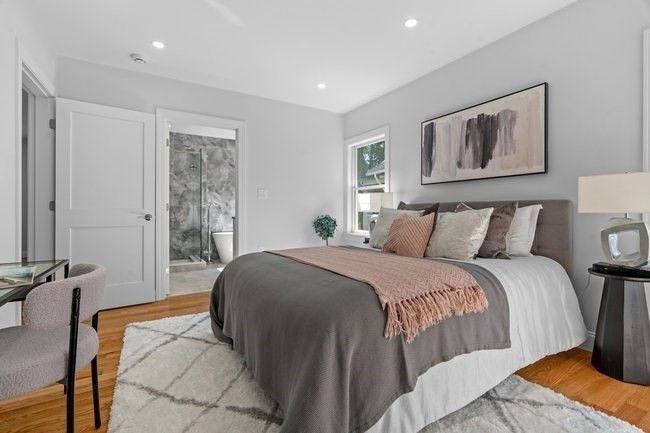 Bedroom, Interior, Recessed Lighting, Wood Texture Flooring