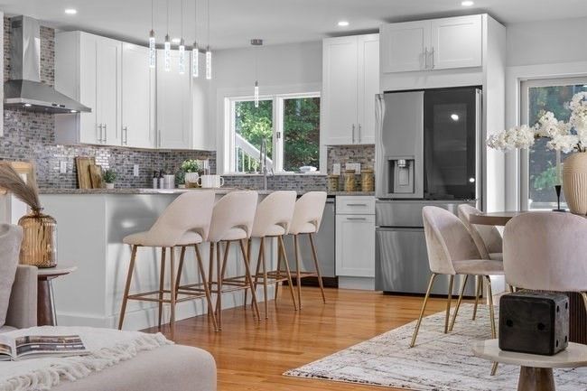 Interior, Kitchen, Pendant Lights, Recessed Lighting, Wood Texture Flooring