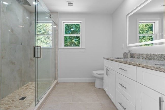 Bathroom, Glass Shower, Interior, Marble Walls, Recessed Lighting