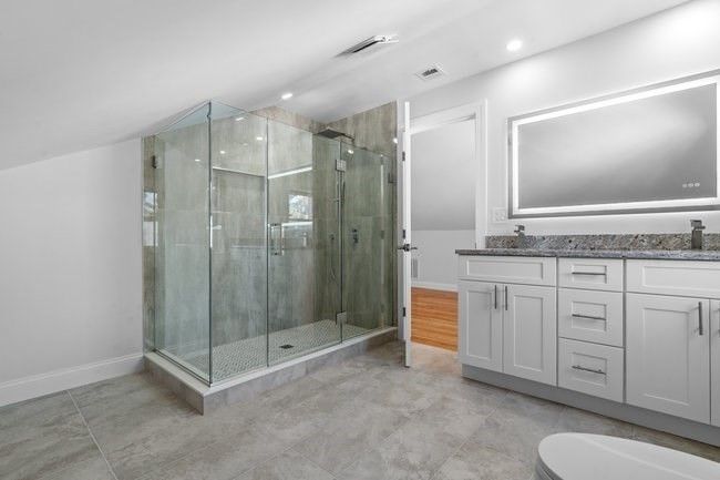 Bathroom, Glass Shower, Interior, Recessed Lighting