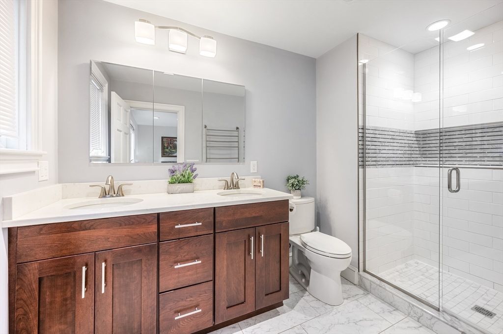 Bathroom, Dual Sink Vanities, Glass Shower, Interior, Marble