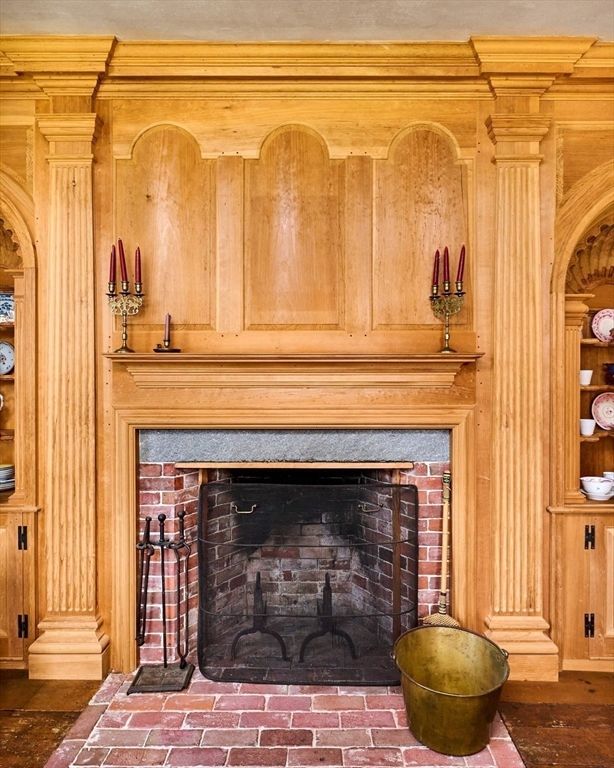 Fireplace, Interior, Wood Texture Flooring, Wooden Walls