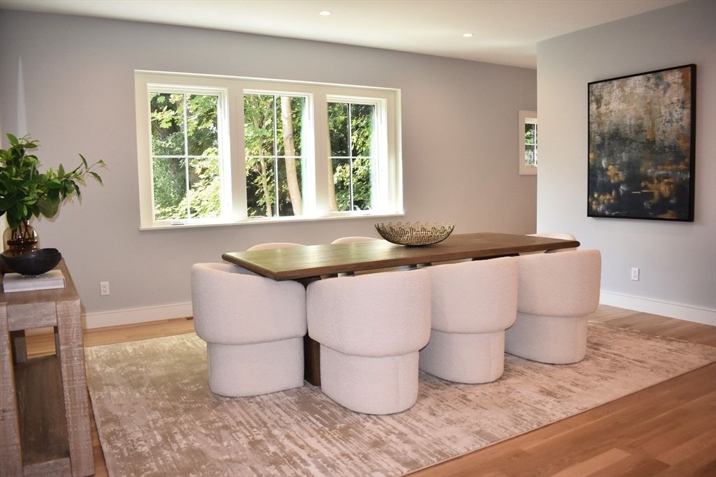 Dining room, Interior, Recessed Lighting, Wood Texture Flooring