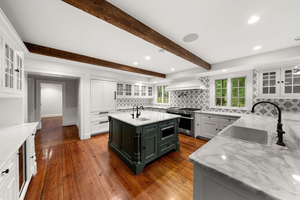 Interior, Kitchen, Recessed Lighting, Wooden Beams, Wood Texture Flooring