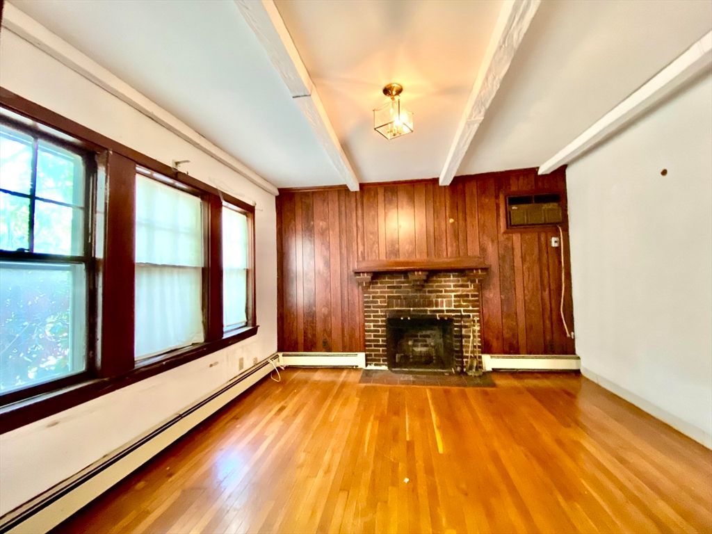 Empty room, Fireplace, Interior, Wood Texture Flooring, Wooden Walls