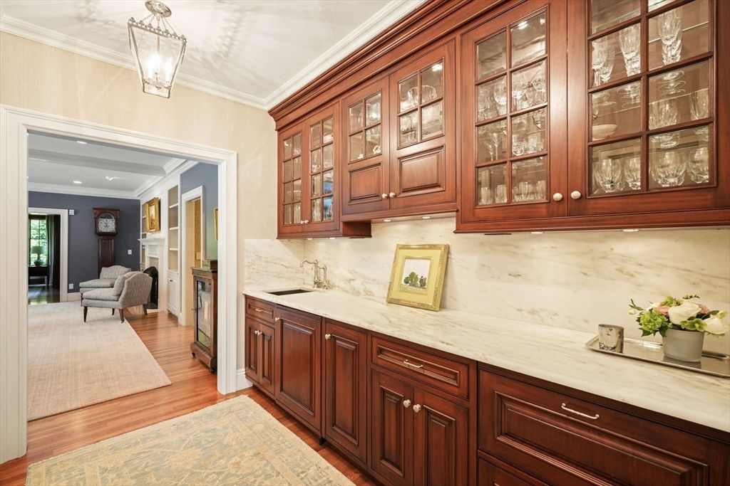 Interior, Marble Walls, Recessed Lighting, Wood Texture Flooring