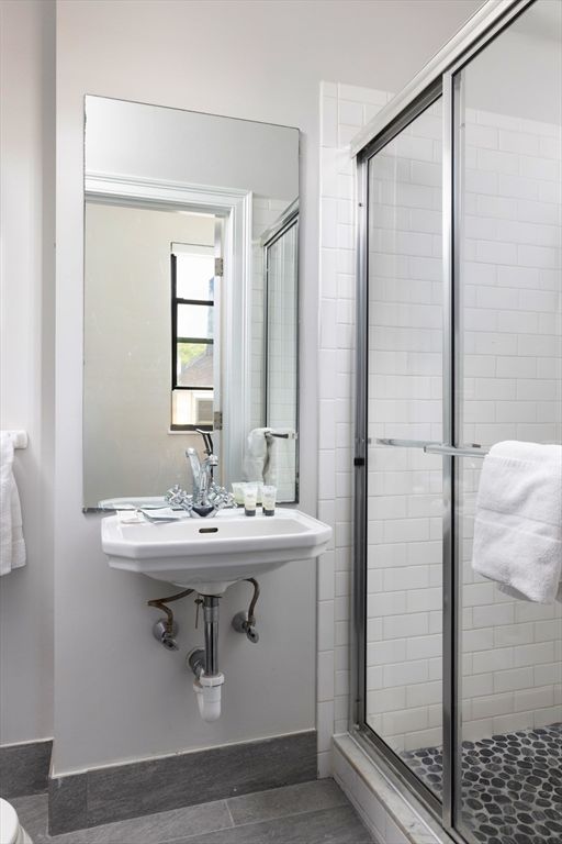 Bathroom, Glass Shower, Interior, Wood Texture Flooring