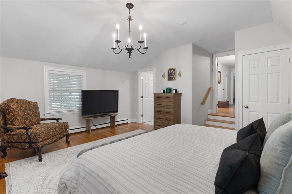 Bedroom, Chandelier, Interior, Wood Texture Flooring