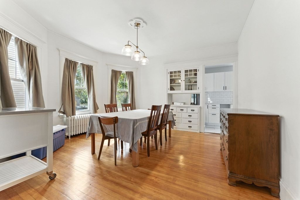 Dining room, Interior, Pendant Lights, Wood Texture Flooring