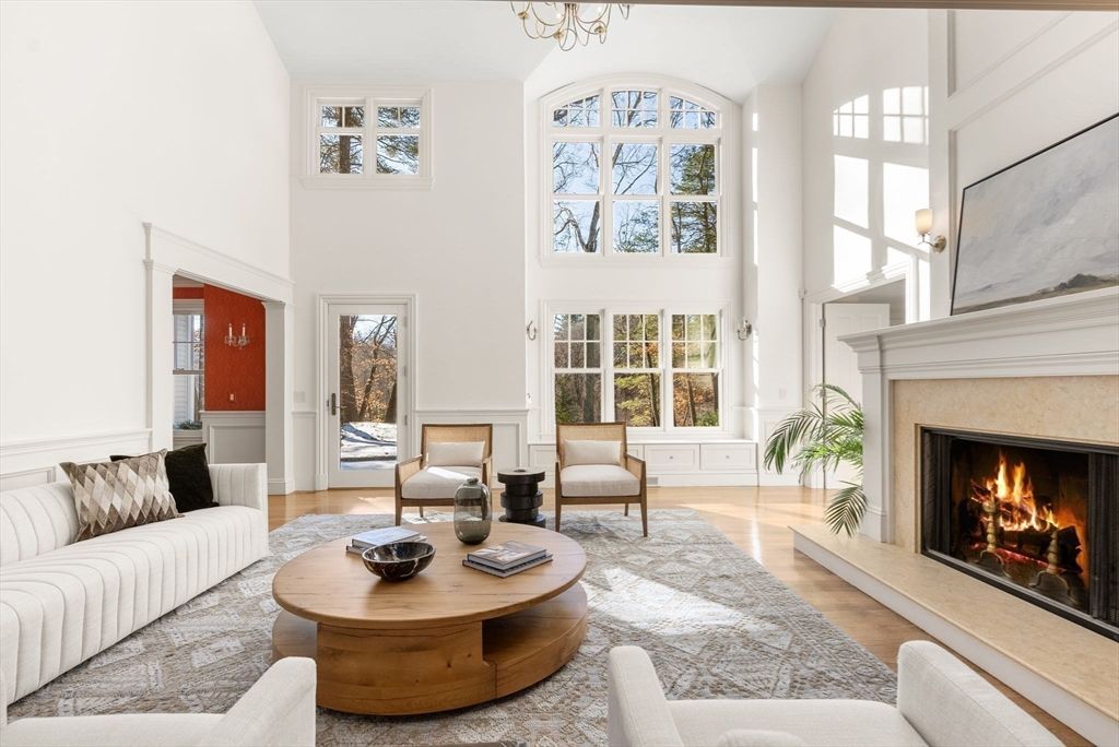 Chandelier, Fireplace, Interior, Living room, Wood Texture Flooring