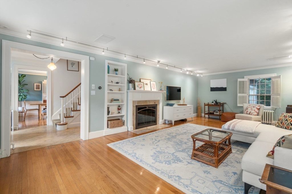 Dining room, Fireplace, Interior, Living room, Wood Texture Flooring