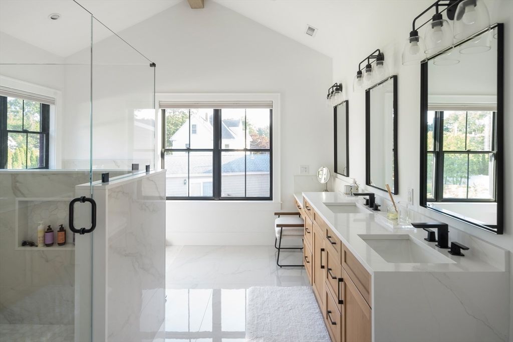 Bathroom, Dual Sink Vanities, Glass Shower, Interior, Marble, Marble Walls, Water