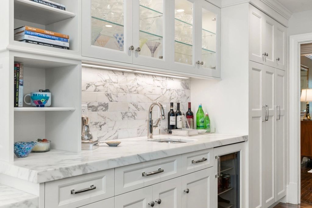 Interior, Kitchen, Marble Walls, Wood Texture Flooring