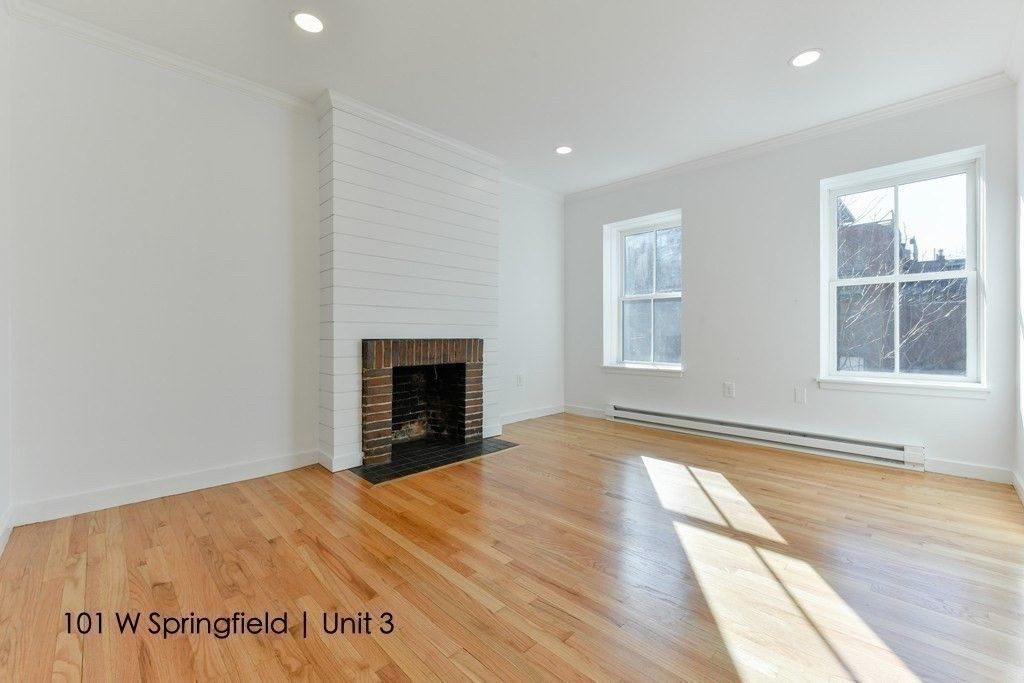 Empty room, Fireplace, Interior, Recessed Lighting, Wood Texture Flooring