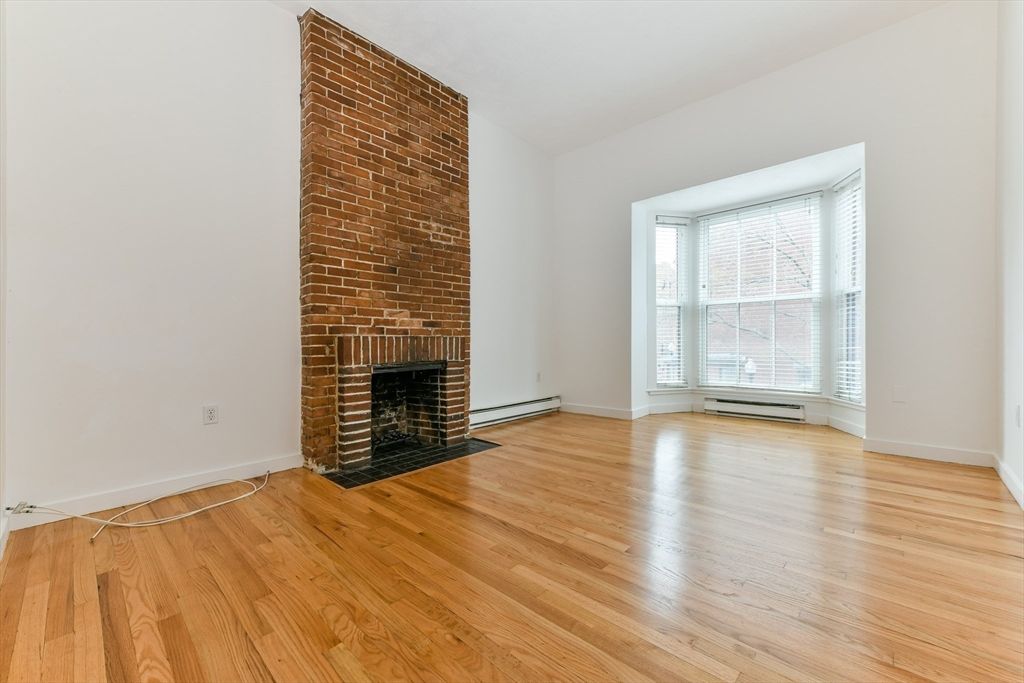 Empty room, Fireplace, Interior, Stone Walls, Wood Texture Flooring