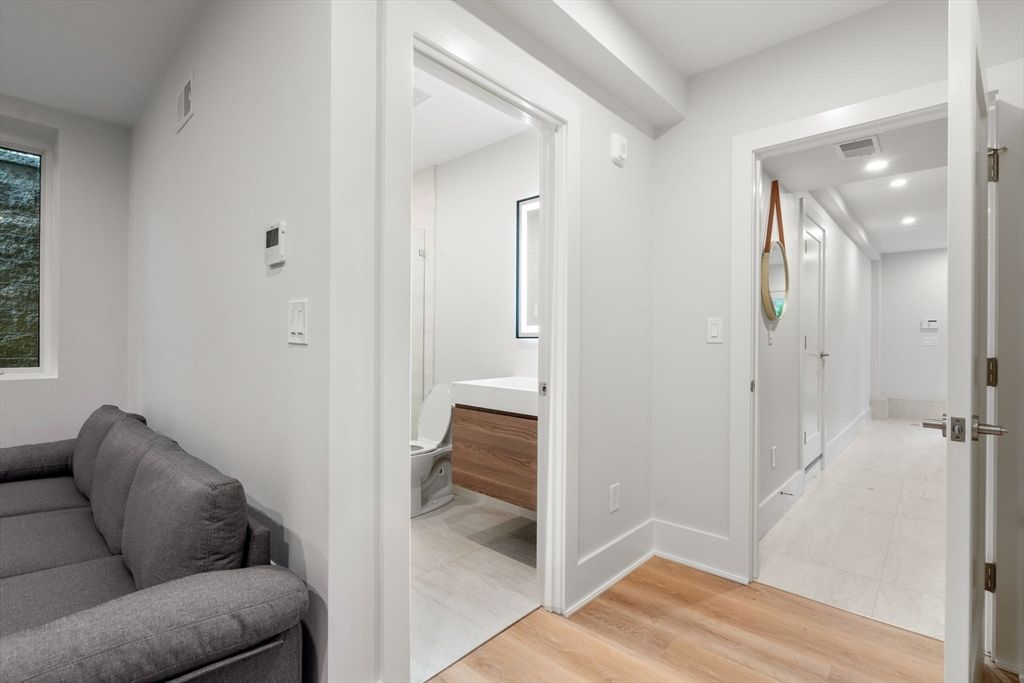 Bathroom, Interior, Recessed Lighting, Wood Texture Flooring
