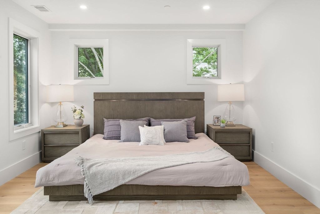 Bedroom, Interior, Recessed Lighting, Wood Texture Flooring