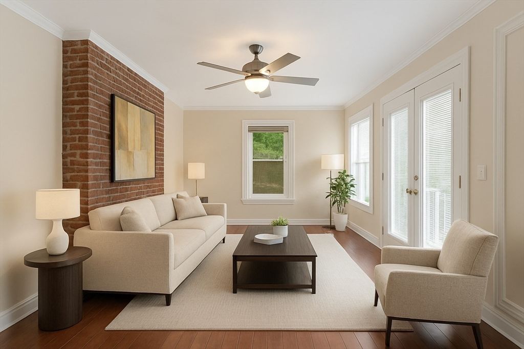 Interior, Living room, Stone Walls, Wood Texture Flooring