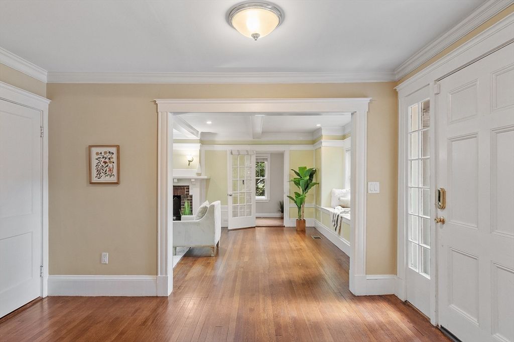 Fireplace, Interior, Recessed Lighting, Wood Texture Flooring