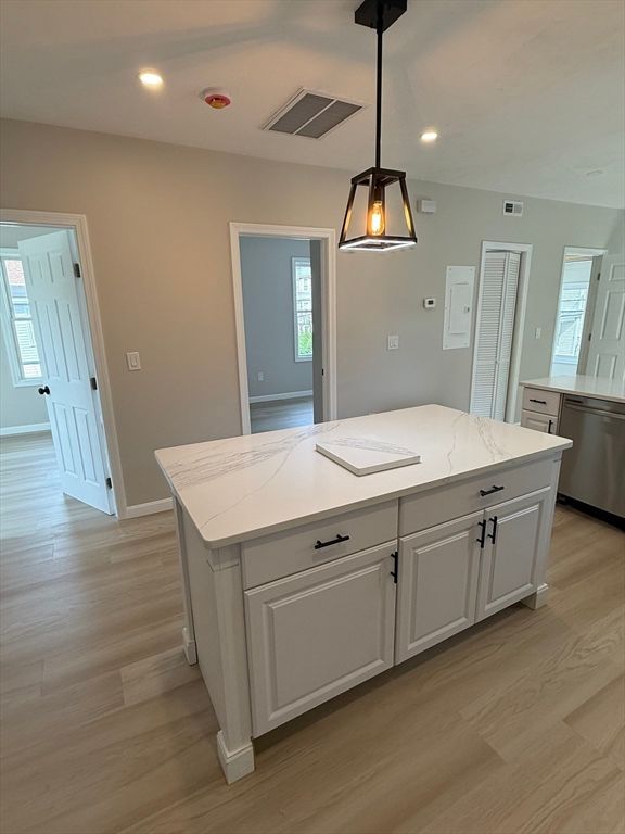 Interior, Kitchen, Pendant Lights, Recessed Lighting, Wood Texture Flooring
