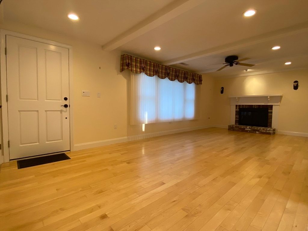 Empty room, Fireplace, Interior, Recessed Lighting, Wood Texture Flooring