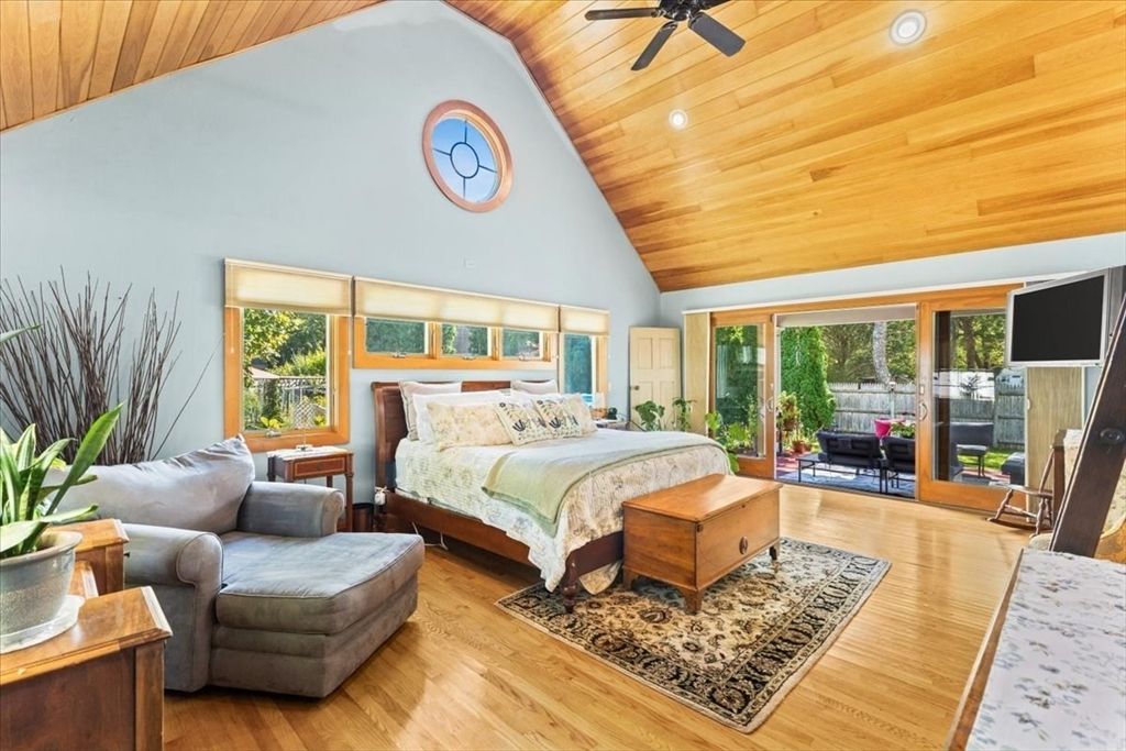 Bedroom, Interior, Recessed Lighting, Wooden Ceilings, Wood Texture Flooring