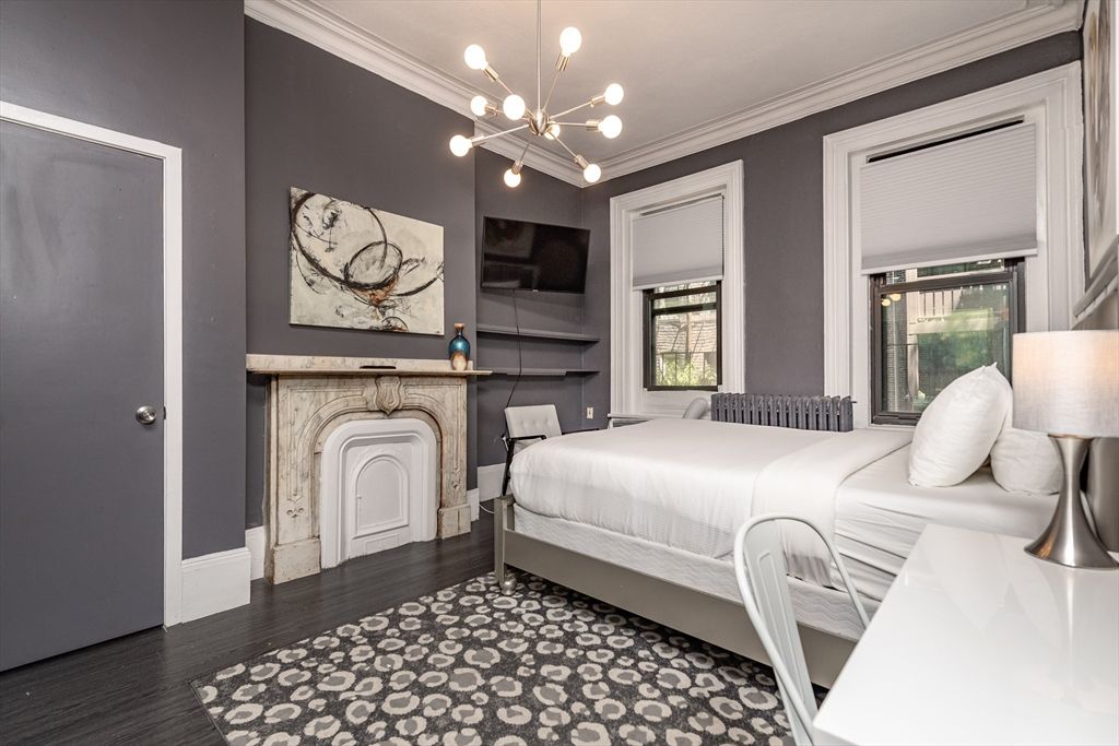Bedroom, Interior, Pendant Lights, Wood Texture Flooring