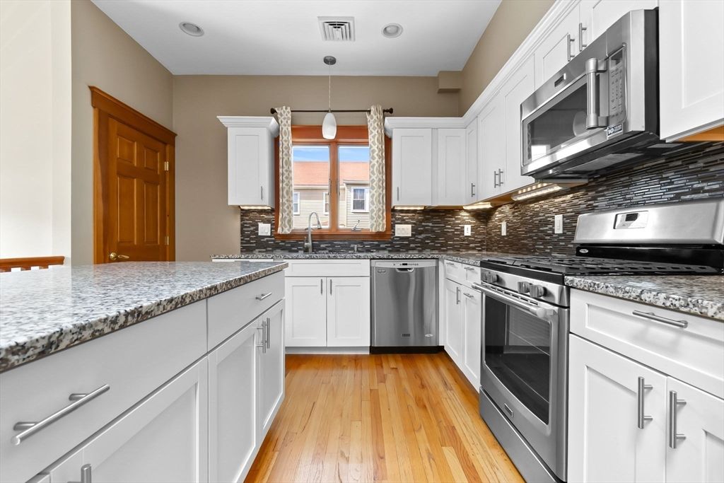 Interior, Kitchen, Pendant Lights, Stainless Steel Appliances, Wood Texture Flooring